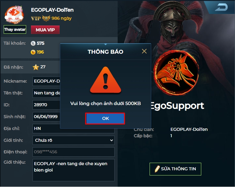 đổi avatar egoplay